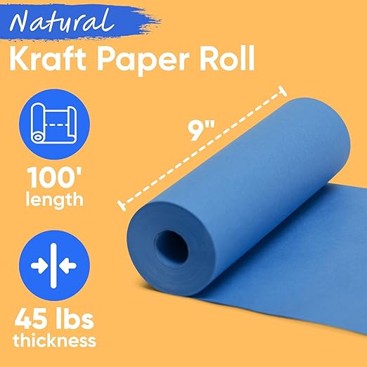 9" x 1200" USA-Made Dark Blue Kraft Paper Roll, 45 Lbs/66 GSM Thickness, American Quality Colored Roll Paper for School, Bulletin Board, Crafts - Odorless, Non-Toxic, Safe for Kids