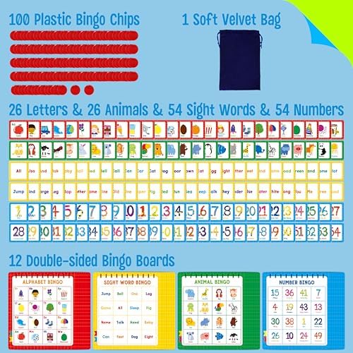 Family Bingo Game, Alphabet Animal Sight Word and Number Bingo Board Game, Counting and Matching Skills Classic Educational Game for Kindergarten and Preschool Kids, Perfect for Home and Classroom - Image 2