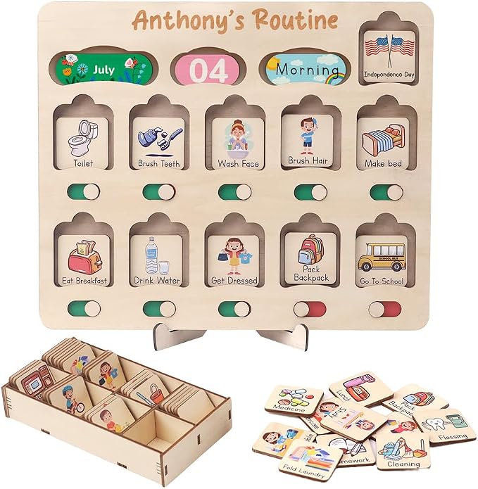 TinyKidz Wooden Chore Chart For Kids Visual Schedule, Routine Chart For Toddlers Ages 2-4, Daily Kids Schedule Board For Home (03) by TinyKidz