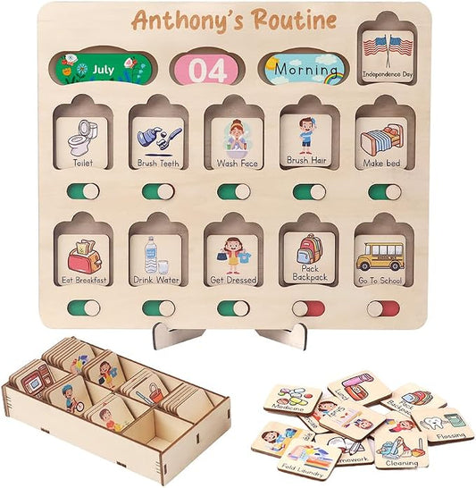 TinyKidz Wooden Chore Chart For Kids Visual Schedule, Routine Chart For Toddlers Ages 2-4, Daily Kids Schedule Board For Home (03) by TinyKidz