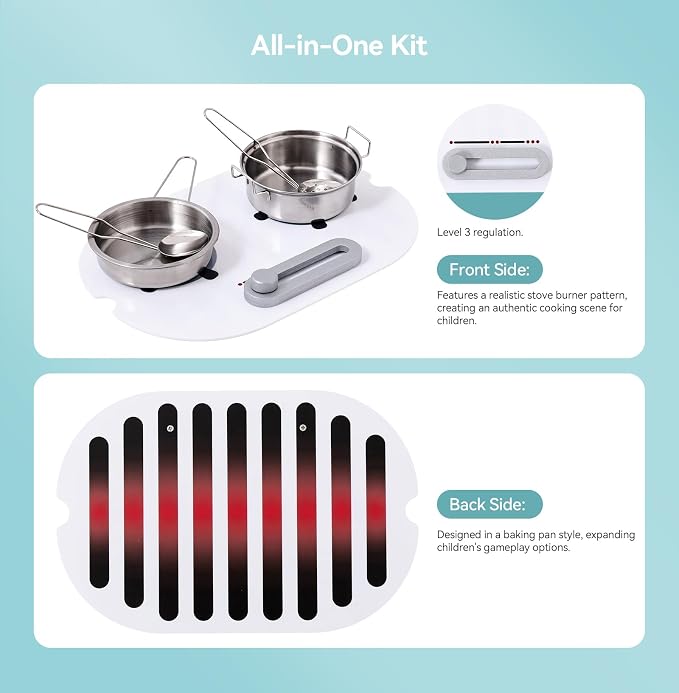 bopoobo 2-in-1 Sensory Table Kitchen Play Top - Grill & Stove with Plates Montessori-Inspired Kitchen Helper Tray Tiny Chef's Ultimate Kitchen Station - Double-Sided Sensory Play Fun - Image 5