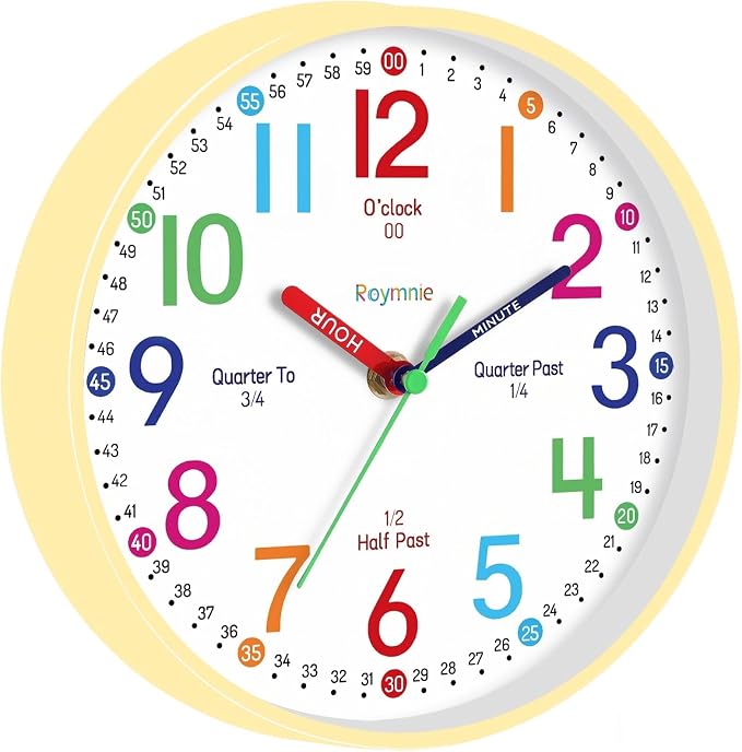 Roymnie Wall Clock 8" for Kids Learning Battery Operated Teaching Silent - Image 9