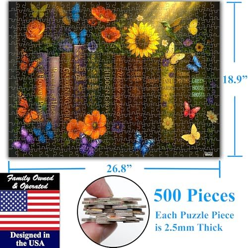 Think2Master Enchanted Library 500 Pieces Very Large Pieces Jigsaw Puzzle: 13+ Adults & Seniors. Magical Bookshelf with Butterflies & Flowers Botanical Garden. Great Gift. Size: 26.8” X 18.9” - Image 6