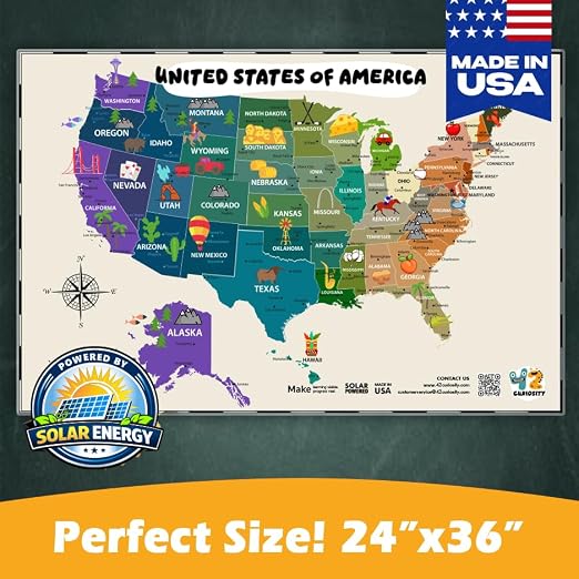 Large 24" x 36" Illustrated World Map & USA Map for Kids – Laminated Write-On Wipe-Off Educational Wall Maps for Classroom & Homeschool – Made in USA – by 42 Curiosity - Image 3