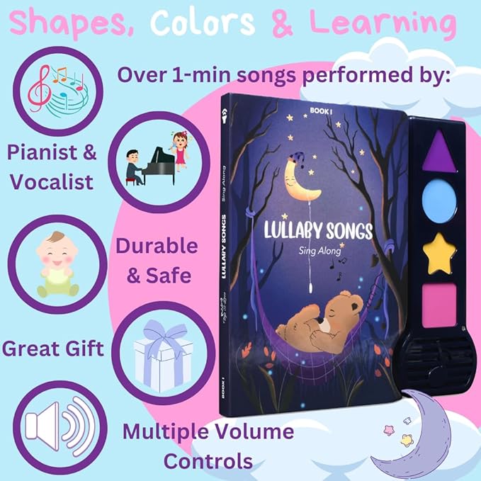 Musical Book for Toddlers with Lullaby Songs, Interactive Toy, Twinkle, Twinkle Little Star, Sing Along, Montessori Sound Book for Young Kids, Nursery Rhyme Book for Babies