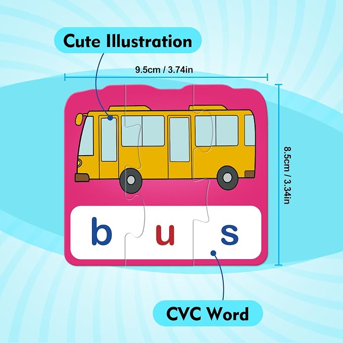 Kasfalci CVC Puzzle Cards for Kids,Back to School Supplies,Speech Therapy Toys for Toddlers,3 Alphabet Letter Word Puzzles,Learning Spelling Games,Preschool Kindergarten Classroom Must Haves - Image 4