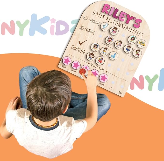 Personalized Wooden Chore Chart for Kids 15x17", Visual Schedule, Routine Chart for Kids, Morning Bedtime Routine Chart for Toddlers Ages 2-4, Daily Kids Schedule Board for Home (11) - Image 8