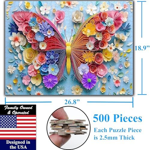 Think2Master Colorful Vibrant Flower Butterfly 500 Pieces Large Format Jigsaw Puzzle: 13+, Teens, Adults & Families. Paper Art High Resolution. Great Gift. Size: 26.8” X 18.9” - Image 6
