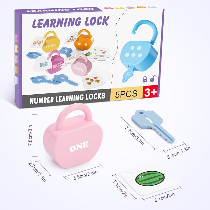 Montessori Lock and Key Toddler Toys, Cause and Effect Sensory Learning Toys for 3 Year Old, Number Counting & Matching Game, Fine Motor Skills Preschool Travel Activities - Image 5