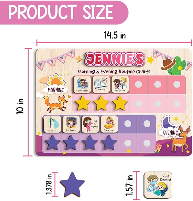 Wooden Chore Chart for Kids Visual Schedule, Routine Chart for Kids, Morning Bedtime Routine Chart for Toddlers Ages 2-4, Daily Kids Schedule Board for Home (13) - Image 2