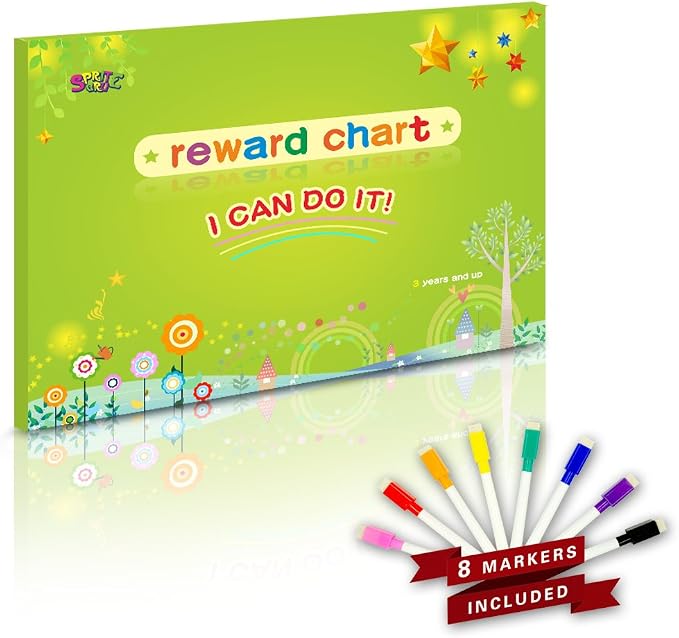 Magnetic Reward Behavior Star Chore Chart for One or Multiple Kids, Includes 8 Markers + 60 Foam Backing Illustrated Chores + 300 Stars in Red, Yellow, Blue. X- Large 17X12 inch. Hanging Loop READY! - Image 6
