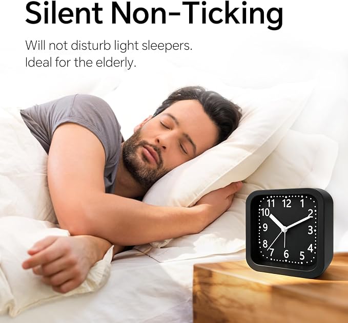 Loud Alarm Clock for Heavy Sleepers Adults, 4.5" Simple Plastic Battery Operated Alarm Clock with Silent Movement, Easy-to-Read Number, Bedside Desk Clock for Bedroom Teens Seniors, Black - Image 2