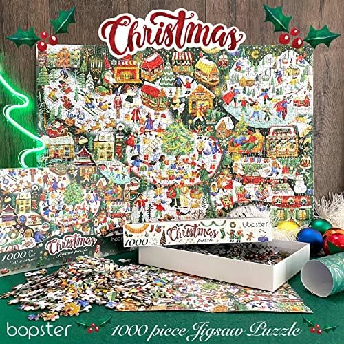 bopster 1000-Piece Christmas Jigsaw Puzzle – Illustrated Holiday Theme for Adults & Kids – Family Fun Puzzle Made from 100% Recycled Cardboard - Image 3