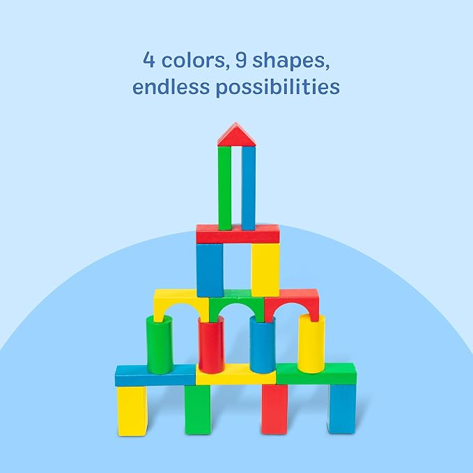 Melissa & Doug Wooden Building Blocks, 100-Piece Set of Sorting & Stacking Toys in 4 Colors and 9 Shapes, Classic Toddler Toys for Girls & Boys Ages 2+ - FSC Certified, Pack of 6 - Image 9