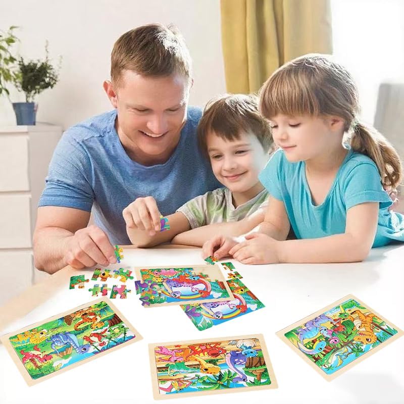 Wooden Puzzles for Kids 3-5, 4 Pack Dinosaur Jigsaw Puzzles for Toddlers, 24 Pieces Preschool Learning Activities, Learning & Educational Puzzles, Gift for Boys, Girls - Image 4