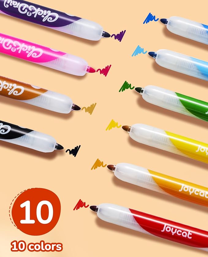 JoyCat Click & Draw Washable Markers for kids with Retractable Tips,10 Colors Markers Set,retractable marker for Toddlers Kids, Ideal arts & crafts supplies,coloring markers,Holiday Gifts for Kids.