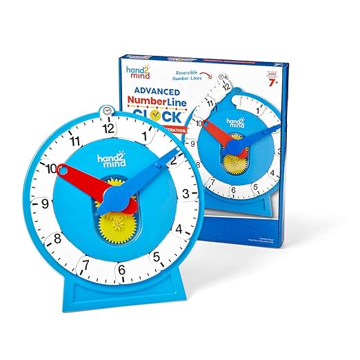 hand2mind Advanced Magnetic NumberLine Clock for Demonstration, Kids Learning to Tell Time, Number Line for Kids, Analog Learning Clock, Teaching to Tell Time, Math Manipulatives (Set of 1) by hand2mind