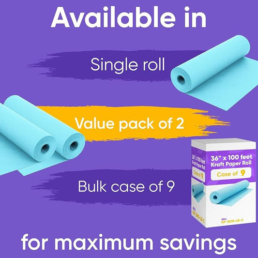 36" x 1200" (100 ft) Light Blue Kraft Paper Roll (Value Pack of 2), 45 lbs Thickness, Made in USA Colored Kraft Paper for School, Bulletin Board - Odorless, Non-Toxic, Safe for Kids