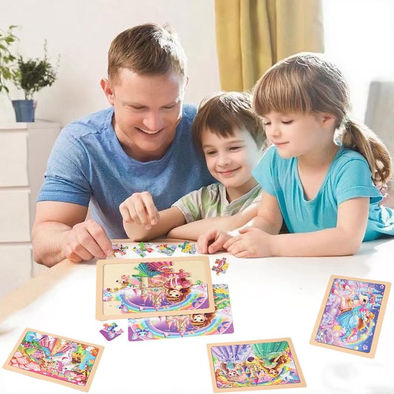 Wooden Puzzles Toys for Kids Ages 3-5, Set of 4 Packs with 24-Piece Unicorn Mermaid Princess Wood Jigsaw Puzzles, Preschool Educational Brain Teaser Toys for Girls 3 4 5 6 Years Old. - Image 4