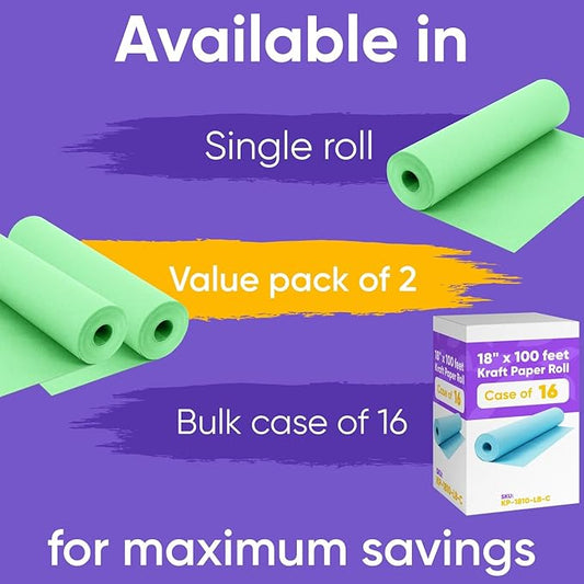 18" x 1200" (100 ft) Light Green Kraft Paper Roll (Value Pack of 2), 45 lbs Thickness, Made in USA Colored Craft Paper for School, Bulletin Board - Odorless, Non-Toxic, Safe for Kids
