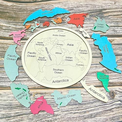 Map Puzzle - Wood Continents Shape Matching Toy,Colorful Geography Jigsaw Puzzles for Kids Children Boys Preschool Kindergarten Home Playroom - Image 6