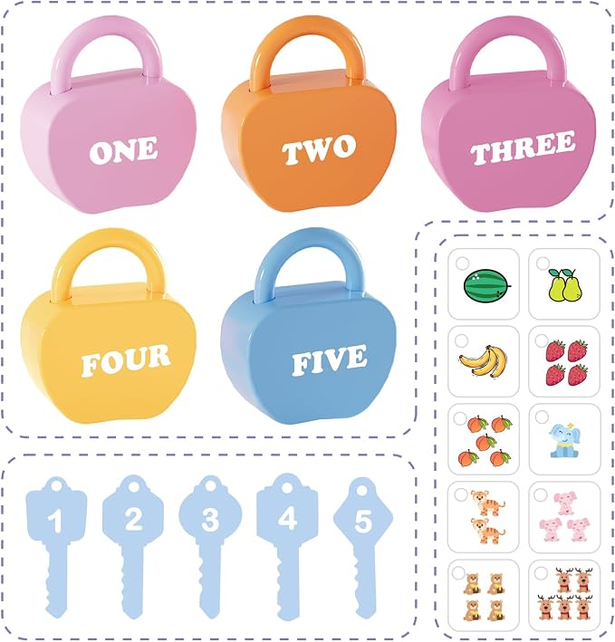 Montessori Lock and Key Toddler Toys, Cause and Effect Sensory Learning Toys for 3 Year Old, Number Counting & Matching Game, Fine Motor Skills Preschool Travel Activities - Image 8