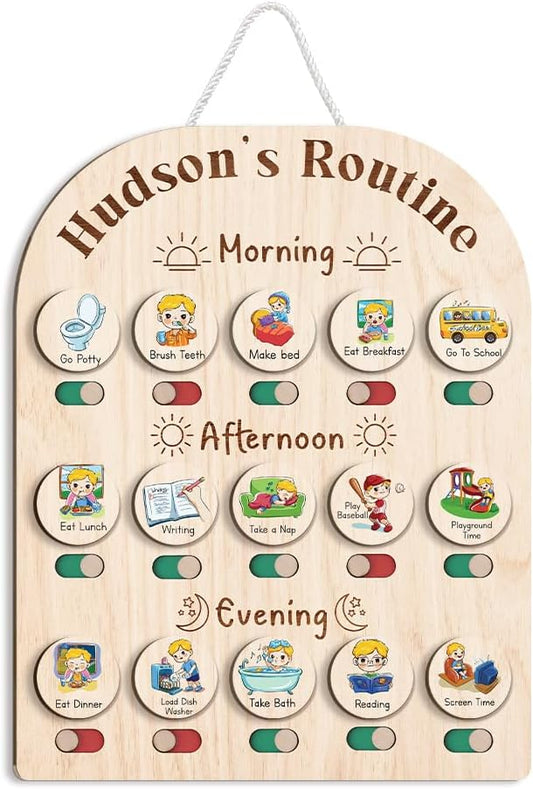 Wooden Chore Chart for Kids Visual Schedule, Routine Chart for Kids, Morning Bedtime Routine Chart for Toddlers Ages 2-4, Daily Kids Schedule Board for Home (04) by TinyKidz