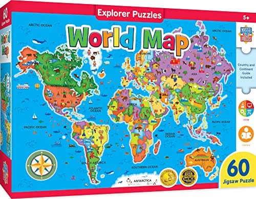 MasterPieces 60 Piece Educational Jigsaw Puzzle for Kids - World Map - 16.5"x12.75" by MasterPieces