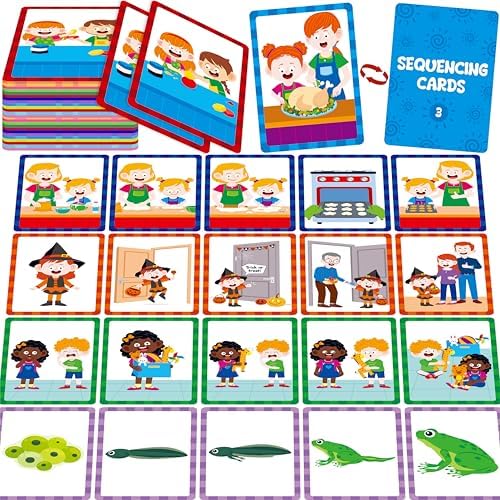 5-Scene Sequencing Cards, 80 Sequence Card Game for Preschool, Kids Learning Order and Logic, Speech Therapy Materials for Autism, Early Learning Activity-Storytelling, Social Skills,Sentence Building by Stickyourhappymoment