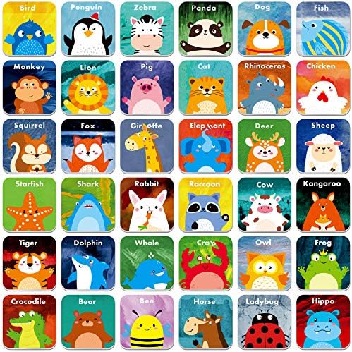 Hebayy 36 Pair Animals Matching Game Cartoon Flash Cards Erasable(72 PCs, Each Measures 2” X 2”) by Stickyourhappymoment