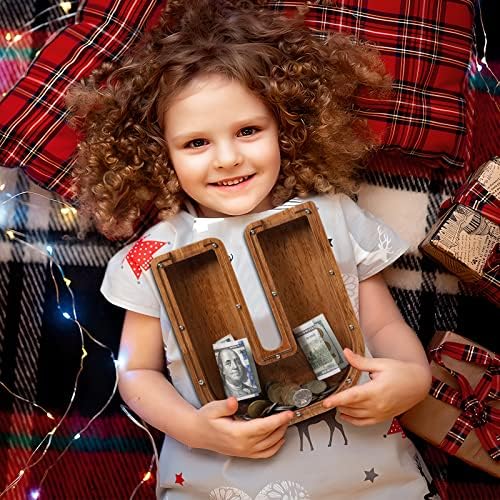 ladenk 12 Inch Extra Large Wooden Kids Letter Piggy Bank - Piggy Bank for Boys Girls - Initial U Bank - Alphabet Money Bank for Birthday - Image 6