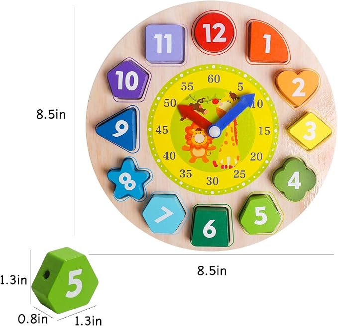 Wooden Sorting Clock Toy for Kids 3-5 Years Old, Montessori Shape Color & Animal Puzzle, Educational Learning Gift for Teaching Time, Numbers, and Fine Motor Skills - Image 7