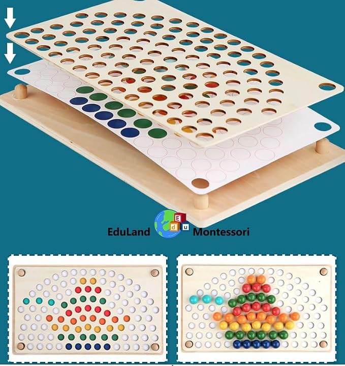 Practical Life Skill Sponging Chopsticks Tonging Job/Work, Wooden Pegboard Beads Color Matching Game Toy, Rainbow Toy Montessori Primary Classroom, Boys and Girls Gift 3 Years & up - Image 9