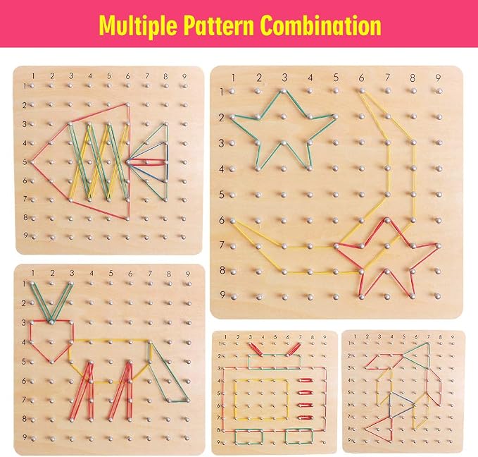 Wooden Geoboards - Montessori STEM Toy with Pattern Cards for Kids Ages 3+ - Image 6