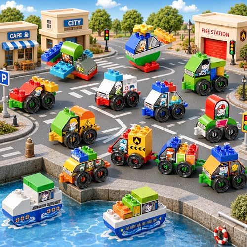 Toddlers Car Building Blocks Set, 16Pcs Different Vehicles, Build Your Own Toy Cars, STEM Learning Toy for Ages 3-5, Gifts Toys for 3 4 5 4 7 8 Year Old Boys Girls - Image 2