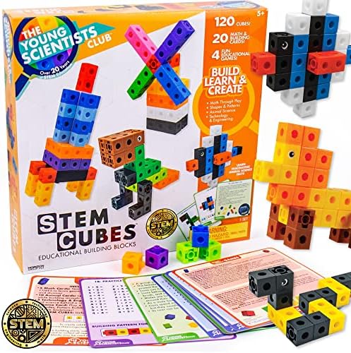 The Young Scientists Club STEM Cubes, Build, Learn & Create with 100+ Math Cubes Manipulatives, 4-in-1 Educational Games, Math Cubes for Kids Ages 4-8, Awesome Learn Through Play Toys by TheYoungScientistsClub