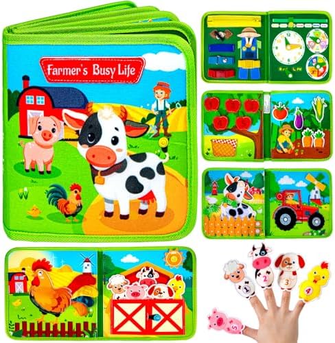 Quanquer Montessori Busy Book for Toddlers 1-3 - Farm Animal Sensory Busy Board for 1 Year Old Boys and Girls, Educational Travel Toy for Airplane Car Activities, Birthday Christmas Toddler Gifts by Quanquer
