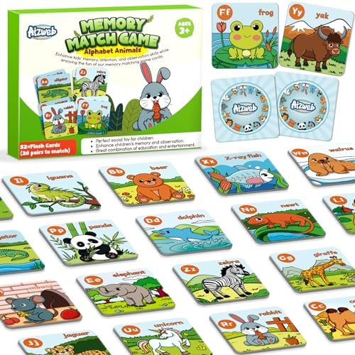 Aizweb Alphabet Match Game,Memory Game,52 Pcs ABC Learning Letter Flash Cards for Toddlers Ages 3 4 5,Educational Toys for Pre K Preschool Kindergarten Learning Activities Classroom Must Haves by AIZWEB