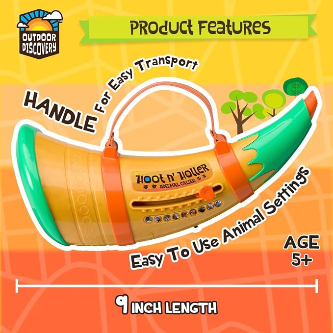 Toysmith Outdoor Discovery Hoot-N-Hollar Animal Caller Horn – 9 Realistic Wildlife Sounds Toy for Kids Ages 5+ – Portable Sound Effects Machine with Strap & Batteries Included - Image 4