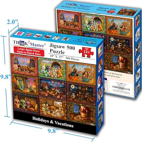 Think2Master Holiday Collage 500 Pieces Very Large Pieces Jigsaw Puzzle: 13+, Teens, Adults & Seniors. A Year of Celebration an Excellent Present for Birthdays, Christmas. Size: 26.8” X 18.9” - Image 5