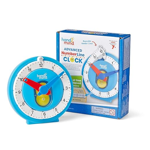 hand2mind Advanced NumberLine Clock, Learn to Tell Time, Analog Clock for Kids Learning, Number Line for Kids, Teaching to Tell Time, Math Manipulatives (Set of 1) by hand2mind