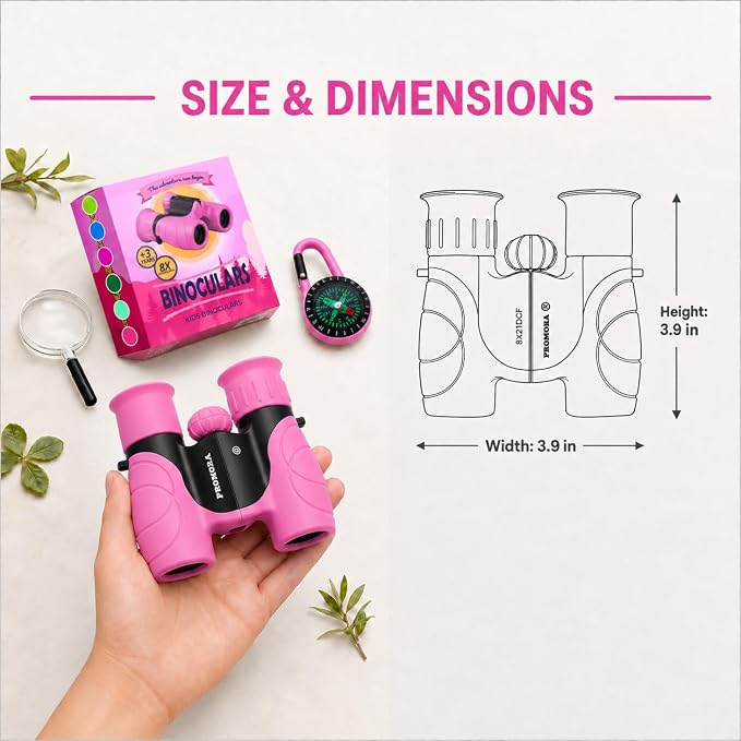 Binoculars for Kids – Perfect Toy for Little Boys and Girls – Extensive Set Incl. Magnifying Glass & Compass – Powerful Magnification 8X21 – 3 to 12 Year Old Kids for Toddler - Image 3