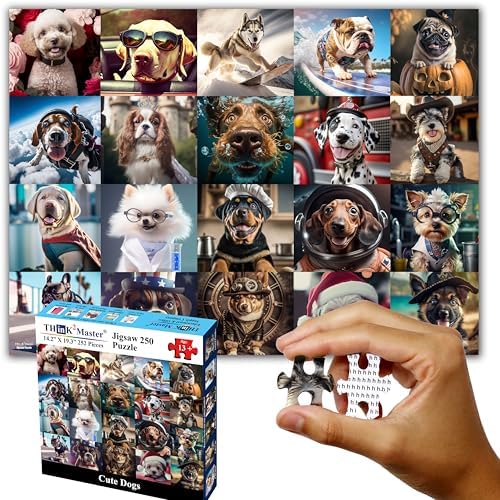 Think2Master Cute Dogs 250 Pieces Jigsaw Puzzle Featuring heartwarming Puppies and Dogs. Great Puzzle. Great Gift. Large Pieces. Size: 14.2” X 19.3” by Think2Master