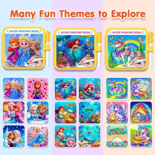 ZHOC Reusable Water Painting Books for Kids – 3 Pack Magic Water Reveal Coloring Books with Water Pens (Unicorn, Ice World & Mermaid) No-Mess Coloring Book Fun Travel Activity for Ages 3–8 - Image 2