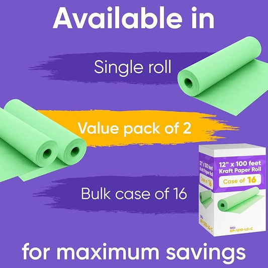 12" x 1200" (100 ft) Light Green Kraft Paper Roll (Value Pack of 2), 45 lbs Thickness, Made in USA Colored Kraft Paper for School, Bulletin Board - Odorless, Non-Toxic, Safe for Kids