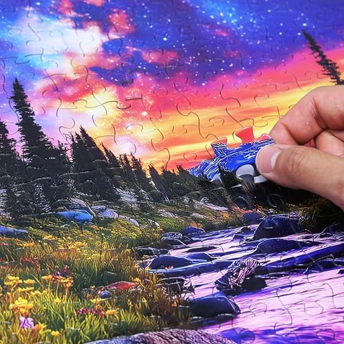 Think2Master Starry Mountain River 500 Pieces Large Format Jigsaw Puzzle: 13+, Teens, Adults & Families.Vibrant Starry Night & Milkyway Landscape with Flowers. Great Gift. Size: 26.8” X 18.9” - Image 2