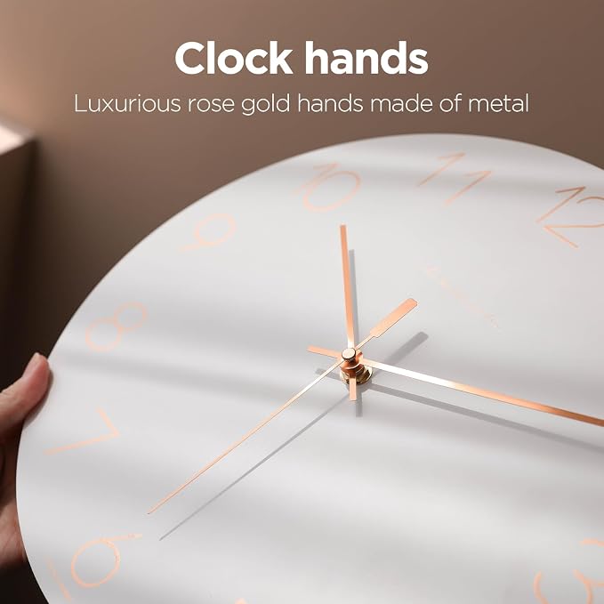 mooas Flatwood Wall Clock (Rose Gold),12" Non-Ticking Sweep Movement - Image 3