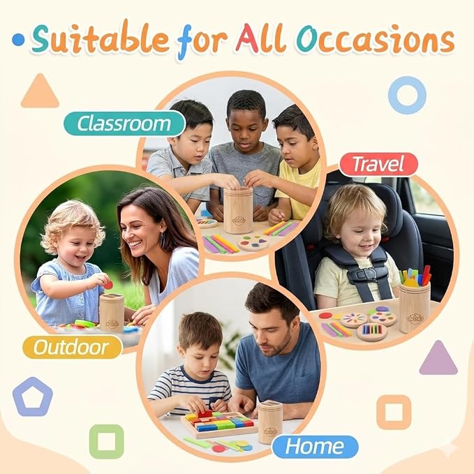 Montessori Color Sorting Toy for Toddlers - 3-in-1 Wooden Fine Motor Set with 3 Interchangeable Lids, Sticks & Discs - Beechwood, Non-Toxic, Ages 18 Months to 4 Years - Gift-Ready Window Box - Image 4
