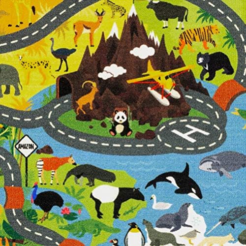 KC Cubs 5x7 Animal Safari Toy Car Road Rug – Educational Play Mat Carpet for Kids, Toddlers, Nursery, Classroom, Playroom, Baby Daycare, Boys & Girls - Image 5