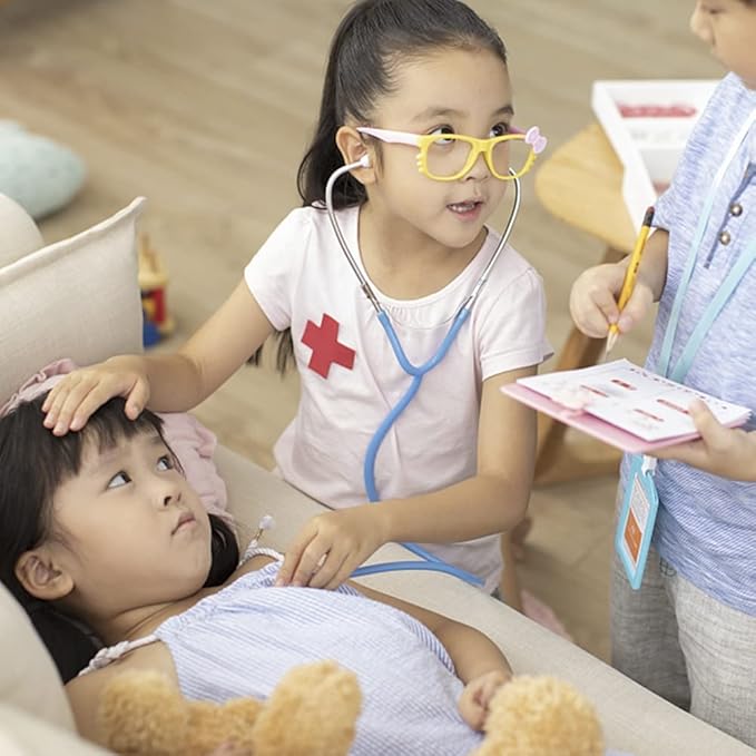 Zcaukya Kids Stethoscope, 2 Pack Real Working Nursing Stethoscope for Kids Role Play, Doctor Game, Blue and Pink